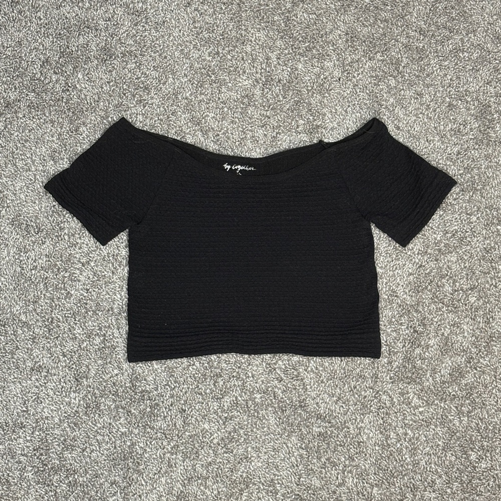 NWOT Waffle Knit Ribbed Off Shoulder Crop Top